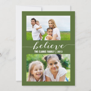 Believe Holiday Two Photo Card Green