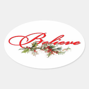 Believe holly oval sticker
