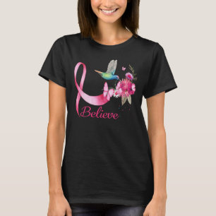 Believe Hummingbird ribbon breast cancer awareness T-Shirt