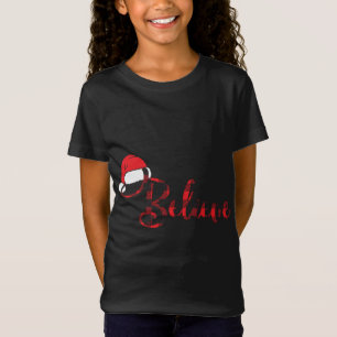 Believe In Christmas Buffalo Plaid Santa Hat Merry T-Shirt