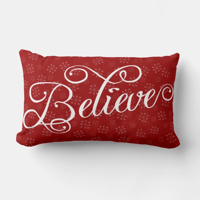 Believe in Christmas Holiday Snowflake Pillow (Front)