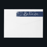 Believe in Christmas Rustic Snow Midnight Blue Wrap Around Label<br><div class="desc">Show the world that you BELIEVE in the magic of Christmas! A beautiful wrap around return address label featuring the word believe in a hand-lettered whimsical font surrounded by a snowy winter border and set against a midnight blue background (easily change the colour). Add you name and address to personalise....</div>