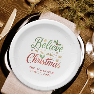Believe in Christmas Simple Modern Holiday Party Paper Plate
