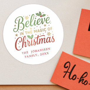 Believe in Christmas Simple Modern Red Typography Classic Round Sticker