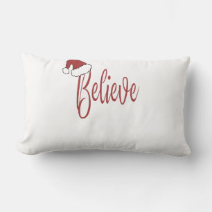 Believe in Christmas with red Santa Hat Lumbar Cushion