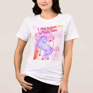 Believe in Fairytales Unicorn Rainbow Flamingo Tri-Blend Shirt