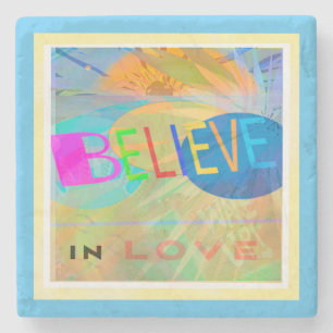 Believe In Love Modern Layered Art Stone Coaster