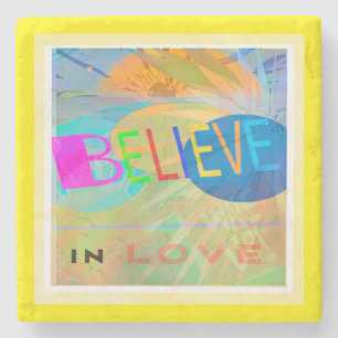 Believe In Love Modern Layered Art Stone Coaster