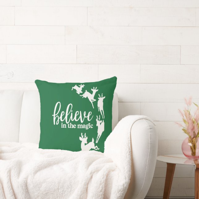 Believe in Magic Christmas Pillow - Reindeer Decor (Couch)