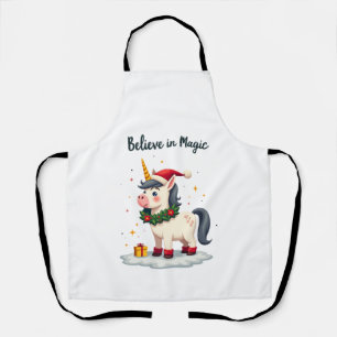 Believe in Magic Festive Unicorn wearing a Christm Apron