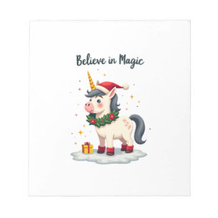 Believe in Magic Festive Unicorn wearing a Christm Notepad