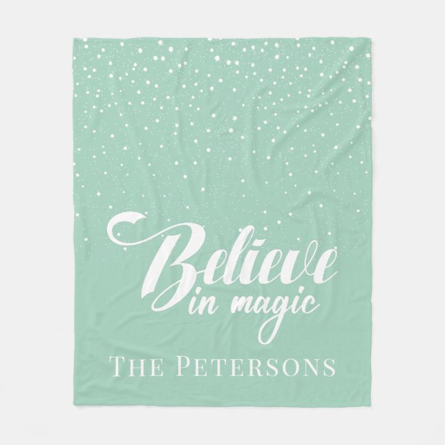 Believe in Magic Mint Green Fleece Blanket (Front)
