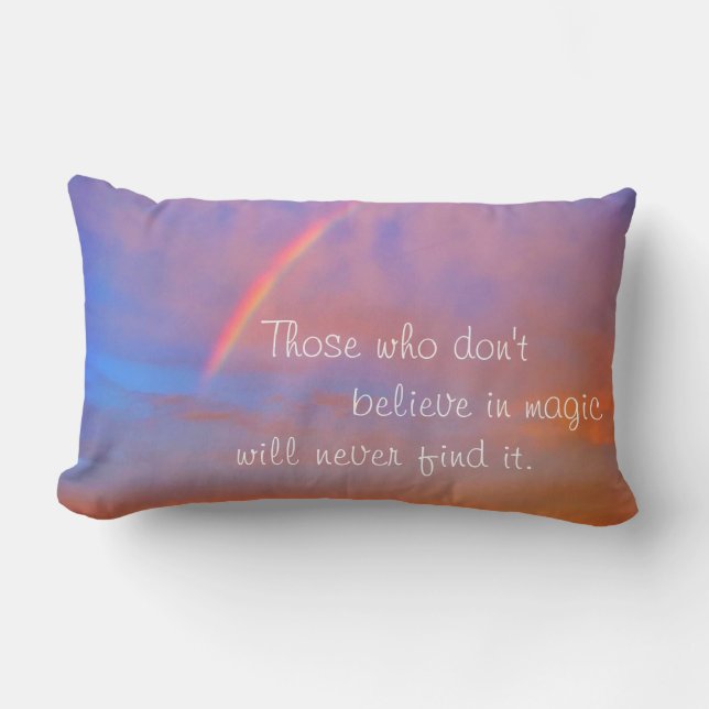 Believe in Magic Quote Sunset Rainbow Photo Modern Lumbar Cushion (Front)