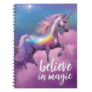 Believe in Magic Rainbow Glitter Unicorn Fantasy Notebook