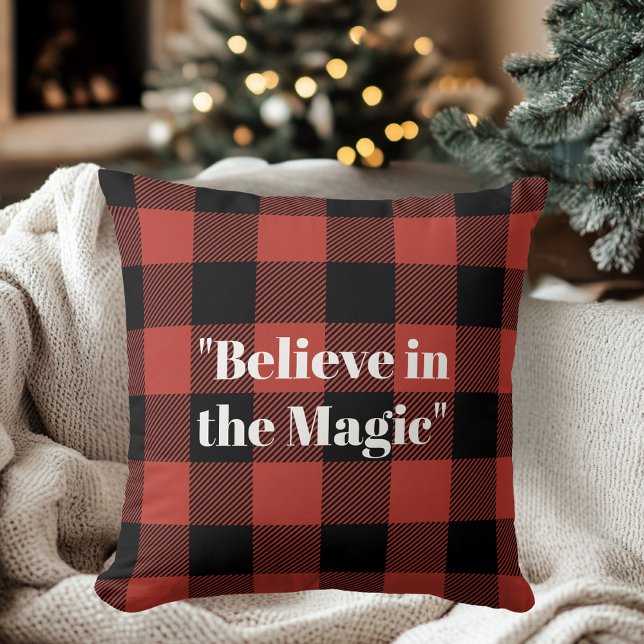 "Believe in Magic Red Buffalo Plaid Christmas  Cushion (Creator Uploaded)