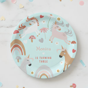 Believe in magic unicorn kids birthday paper plate