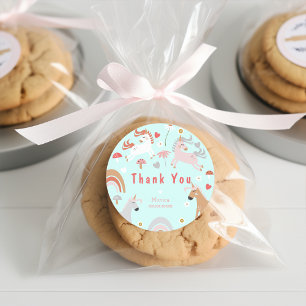 Believe in magic unicorn kids birthday thank you classic round sticker