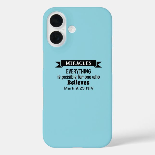 Believe in Miracles Bible Verse Light Blue Case-Mate iPhone Case (Back)