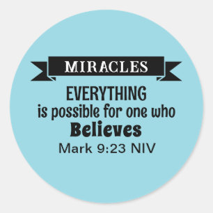 Believe in Miracles Bible Verse Light Blue Classic Round Sticker