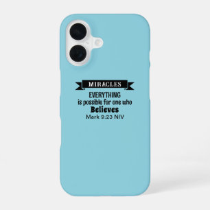Believe in Miracles Bible Verse Light Blue iPhone 16 Case