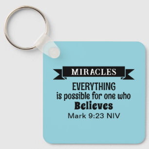 Believe in Miracles Bible Verse Light Blue Key Ring