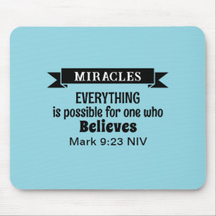 Believe in Miracles Bible Verse Light Blue Mouse Pad