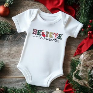 Believe In Miracles Chic Modern Christmas Holiday Baby Bodysuit