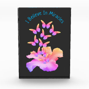 Believe In Miracles Hibiscus Flower Butterflies Photo Block