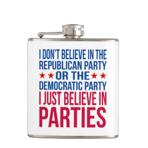 Believe in Parties   Funny Political Blue & Red Hip Flask