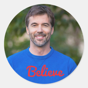 Believe in Red Script Santa Holiday Photo Sticker