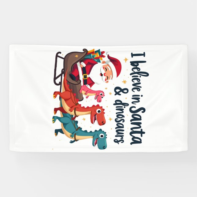 believe in Santa and dinosaurs (Santa riding dinos Banner (Horizontal)
