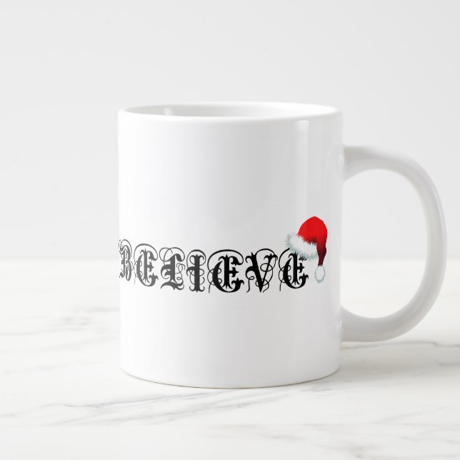BELIEVE IN SANTA CLAUS HAT XMAS TIME CHRISTMAS EVE LARGE COFFEE MUG (Right)