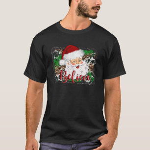 Believe In Santa Claus Western Leopard Texas Chris T-Shirt