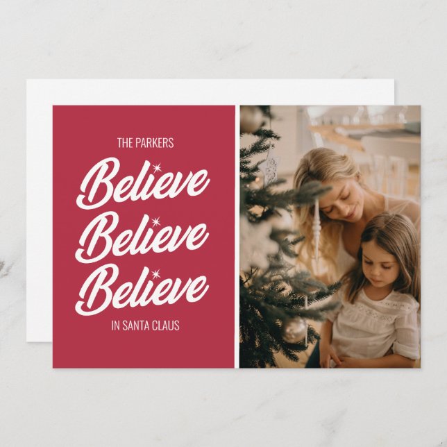 Believe In Santa Photo Holiday Card (Front/Back)