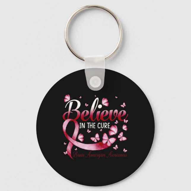 Believe In The Cure Brain Aneurysm Awareness Butte Key Ring (Front)