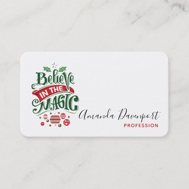 Believe in the Magic Christmas Typography Business Card (Front)