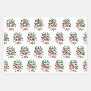 Believe in the Magic Christmas Typography Wrapping Paper Sheet