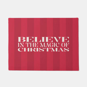 Believe In The Magic Christmas Vintage Striped Red Doormat