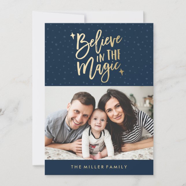 Believe In The Magic | Holiday Photo Card in Navy (Front)