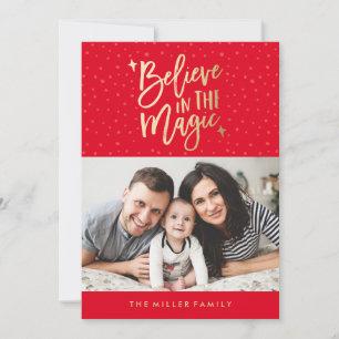 Believe In The Magic   Holiday Photo Card in Red