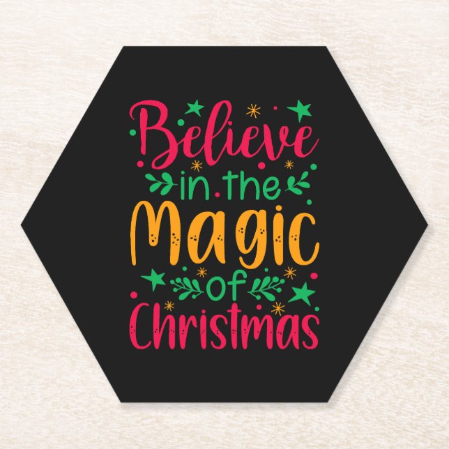 Believe in the Magic of Christmas Merry christmas Paper Coaster (Front)