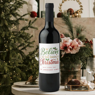 Believe in the Magic of Christmas Modern Festive Wine Label