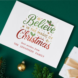 Believe in the Magic of Christmas Modern Script Large Gift Bag