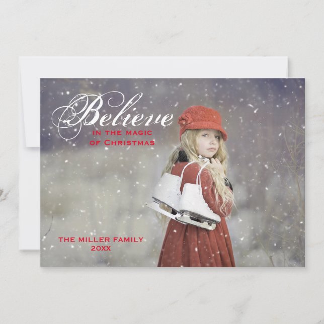 Believe in the Magic of Christmas Monogram Photo Holiday Card (Front)
