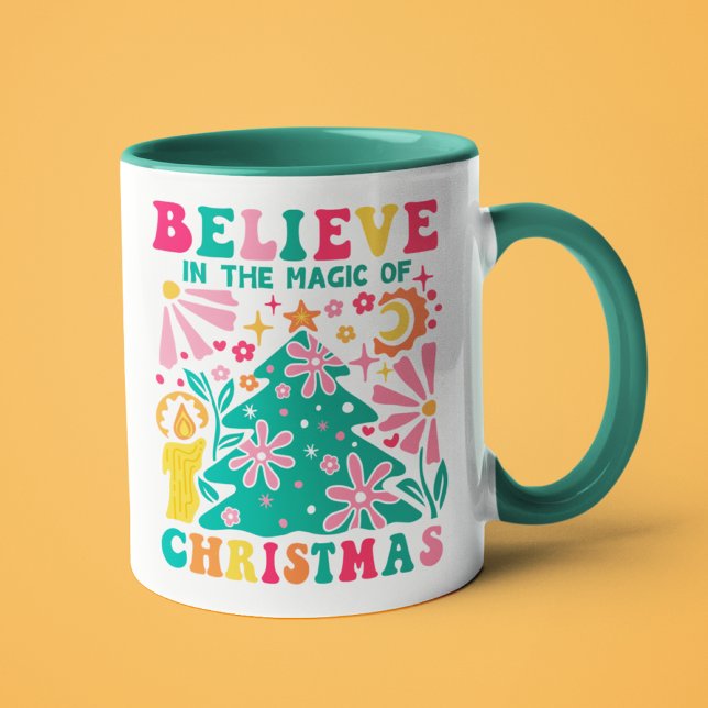 Believe In The Magic Of Christmas Retro Boho Mug (Creator Uploaded)