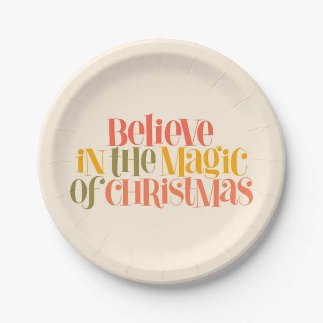 Believe in the Magic of Christmas - Retro Style Paper Plate (Front)