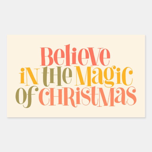 Believe in the Magic of Christmas - Retro Style Rectangular Sticker (Front)
