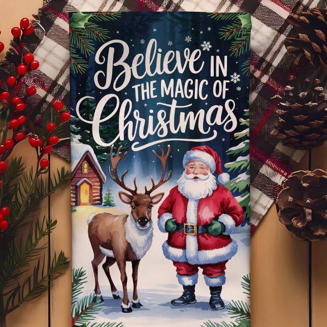 Believe in the Magic of Christmas Santa and Deer Tea Towel (Creator Uploaded)