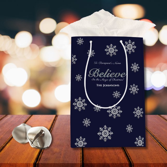 Believe in the Magic of Christmas Silver Glitter Medium Gift Bag (Creator Uploaded)