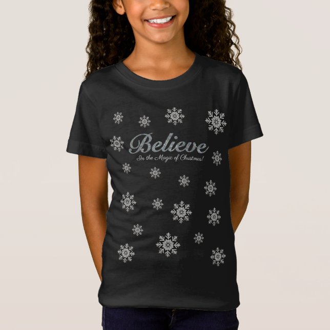Believe in the Magic of Christmas Silver Kids T-Shirt (Front)